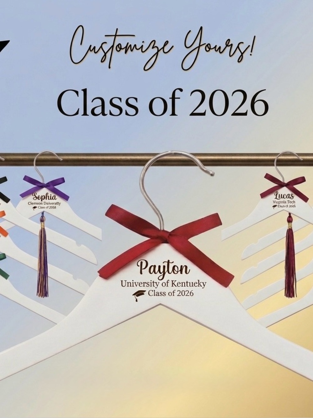 Personalized White Graduation. Hanger laser engraved. Customized